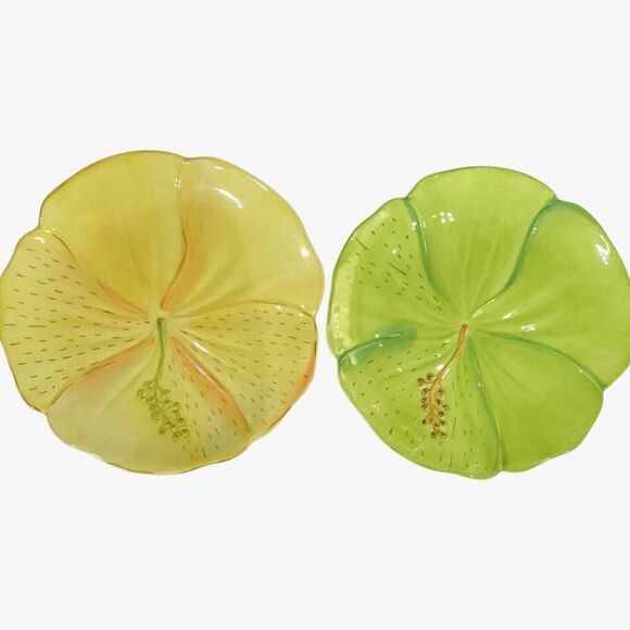 Sunset Grove By Nobel Excellence Salad Plates Yellow & Green Flower Set Of 2 - Picture 7 of 7